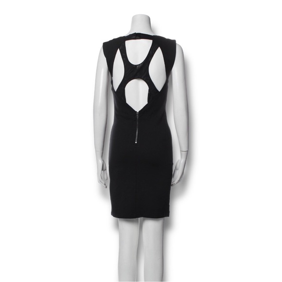 Alice + Olivia Sheath Black Dress Crewneck Cutout & Mesh Accents Size Medium - Picture 4 of 8